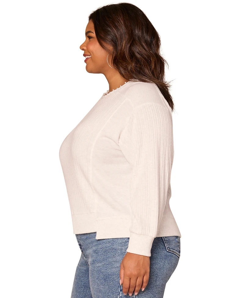 Democracy Plus Long Sleeve Crewneck Mixed Media Top