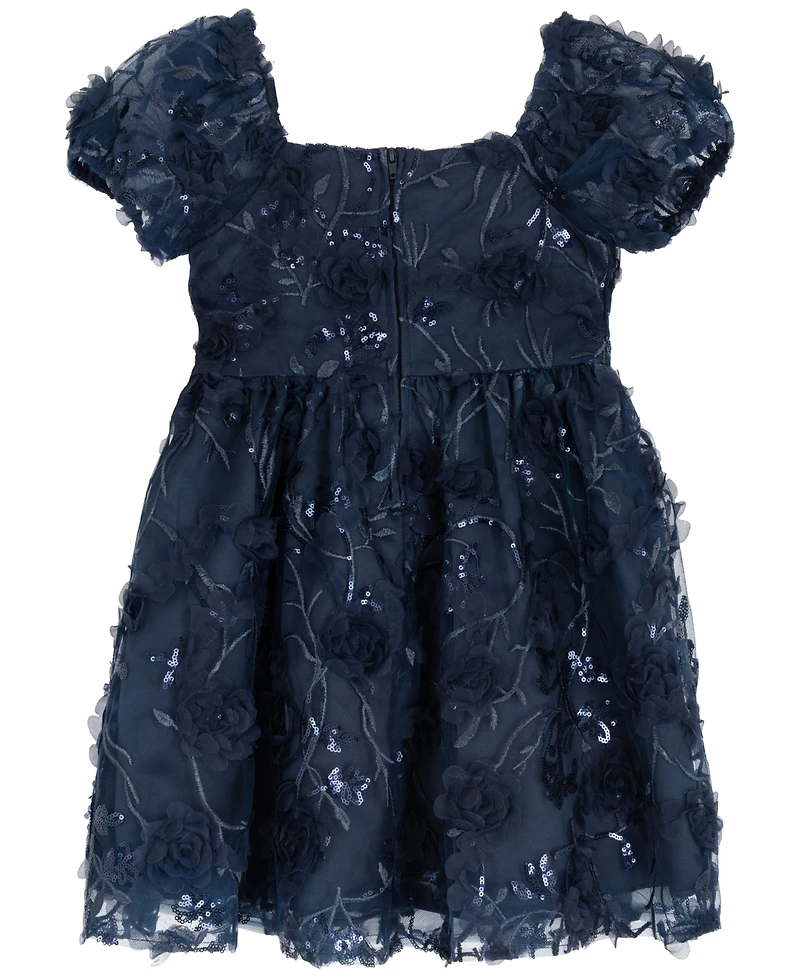 Rare Editions Toddler and Little Girls 3D Floral Embroidery Social Dress