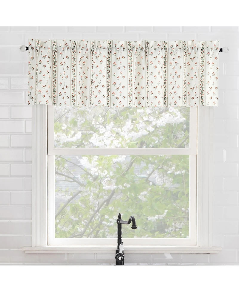 No. 918 Ridgewood Ditsy Floral Stripe Semi-Sheer Rod Pocket Kitchen Curtain Valance