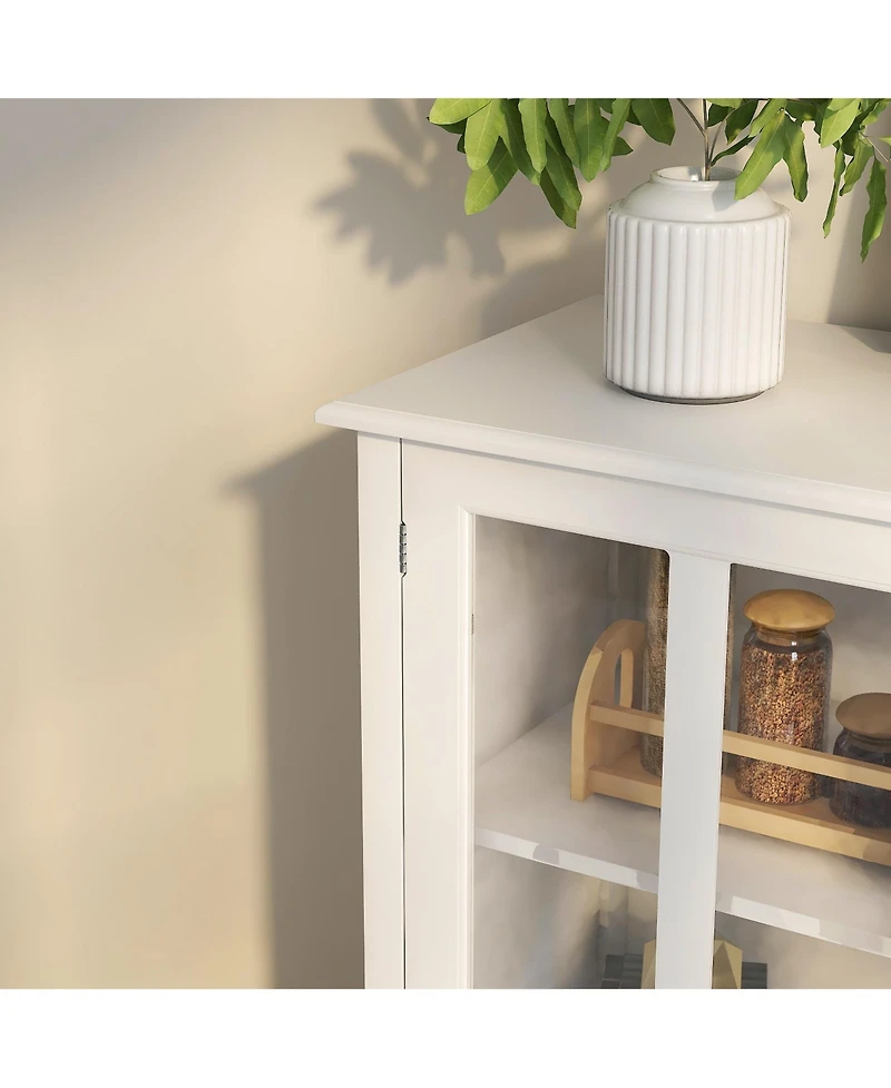 Casainc Buffet Cabinet with Double Glass Doors and Decorative Bell Handles for Dining Storage