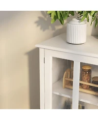 Casainc Buffet Cabinet with Double Glass Doors and Decorative Bell Handles for Dining Storage