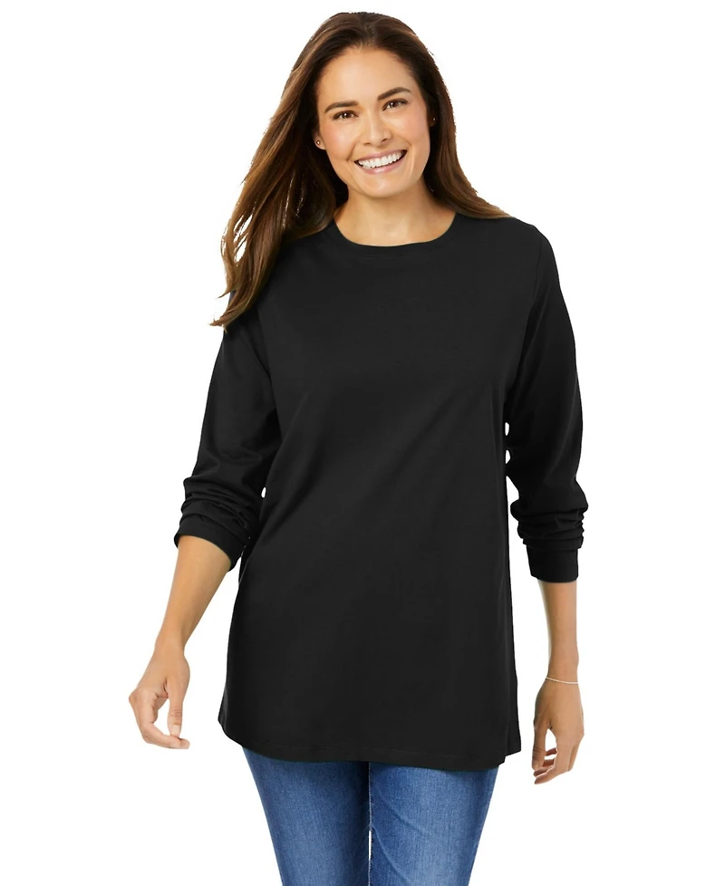 Woman Within Plus Perfect Long-Sleeve Crewneck Tee