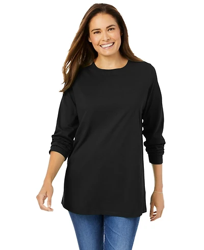 Woman Within Plus Perfect Long-Sleeve Crewneck Tee