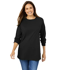 Woman Within Plus Perfect Long-Sleeve Crewneck Tee