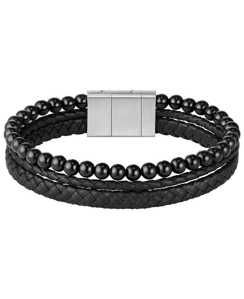 Hugo Boss Sphere Mixed Ionic Plated Brown Leather Yellow Tiger Bracelet