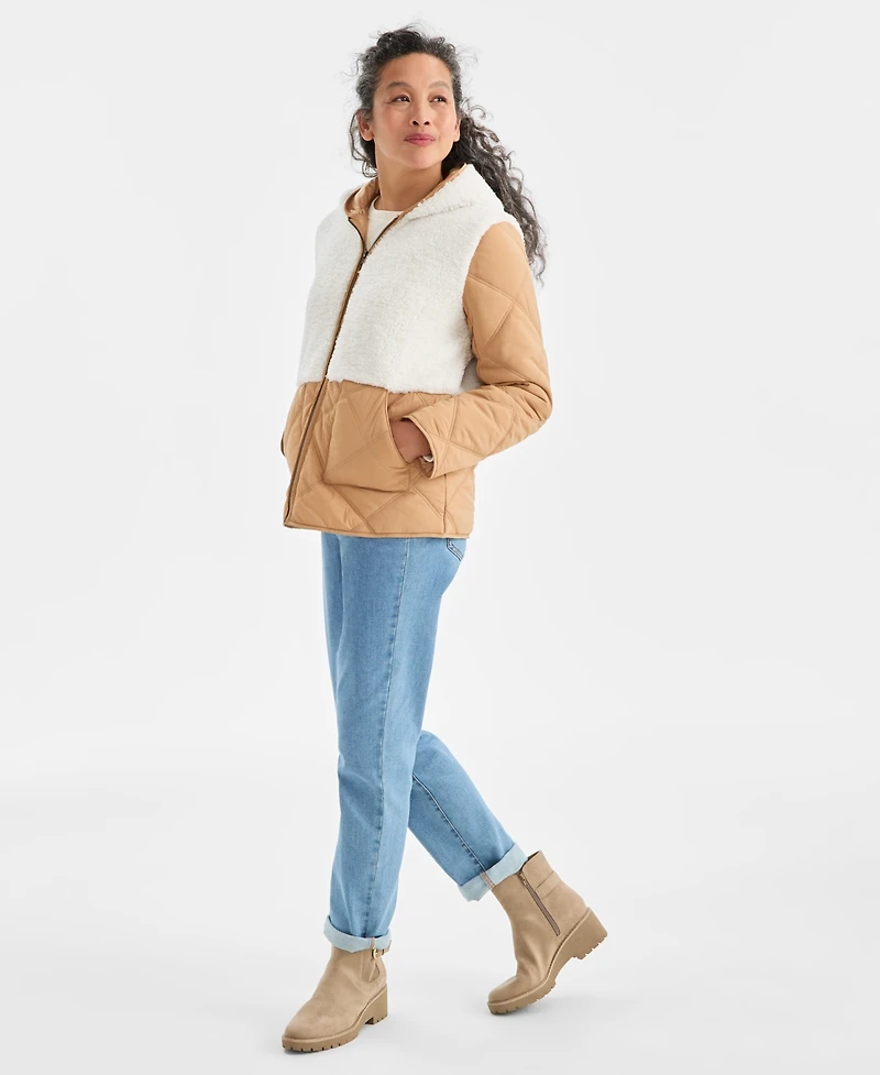 Style & Co Women's Mixed Media Sherpa Jacket, Macy's Exclusive