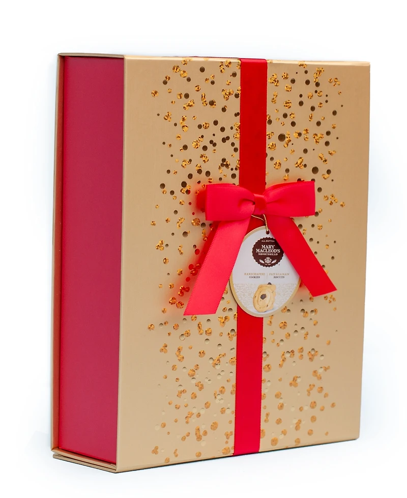 Mary Macleod's Shortbread Signature Gold Gift Box with Red Ribbon Chocolate Crunch Shortbread, 18 Pieces