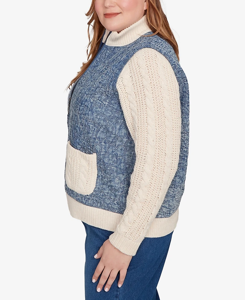 Alfred Dunner Plus Sunset Canyon Sweater Ribbed Quilted Jacket