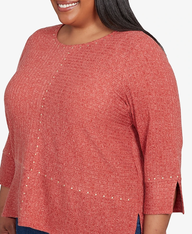 Alfred Dunner Plus Sunset Canyon Embellished Spliced Solid Top
