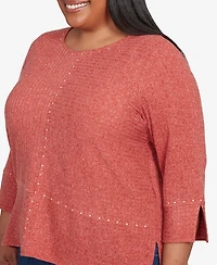 Alfred Dunner Plus Sunset Canyon Embellished Spliced Solid Top