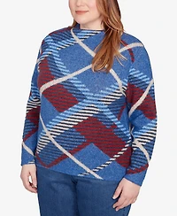 Alfred Dunner Plus Sunset Canyon Exploded Plaid Mock Neck Sweater
