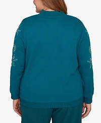 Alfred Dunner Plus Lake Champlain Embroidered Sleeve Button Detail Top