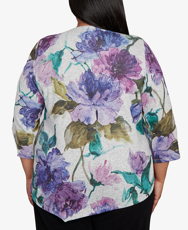 Alfred Dunner Plus Lake Champlain Asymmetrical Watercolor Flower Top