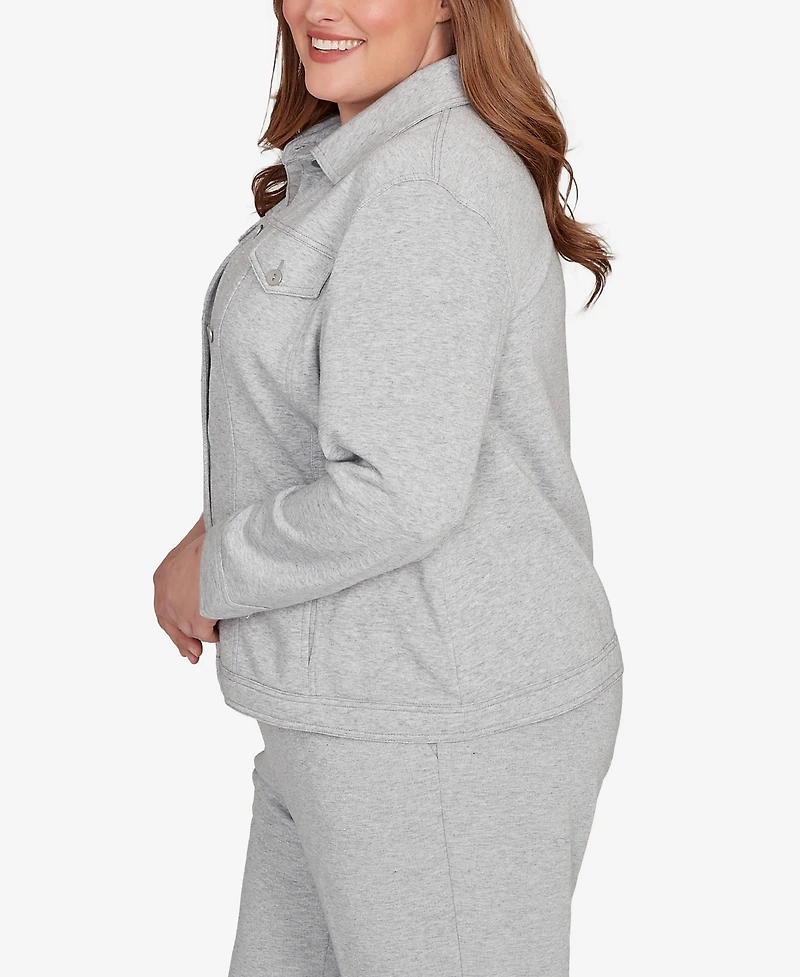 Alfred Dunner Plus Casual Vibe Shimmer Collared Button Jacket