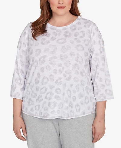 Alfred Dunner Plus Casual Vibe Monotone Crew Neck Animal Top