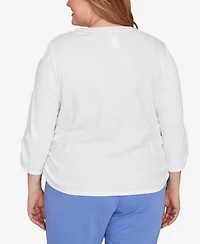 Alfred Dunner Plus Casual Vibe Geometric Floral Ruched Henley Top