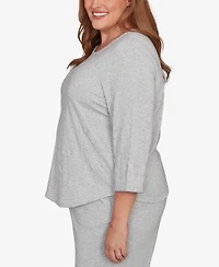 Alfred Dunner Plus Casual Vibe Asymmetrical Floral Embroidered Detail Top