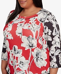 Alfred Dunner Plus Jet Setter Dynamic Floral Vintage Watercolor Top
