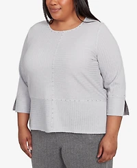 Alfred Dunner Plus Jet Setter Heat Set Embellished Solid Knit Top