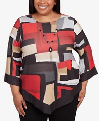 Alfred Dunner Plus Jet Setter Knit Colorblock Top with Necklace