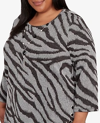 Alfred Dunner Plus Jet Setter Animal Houndstooth Top with Necklace