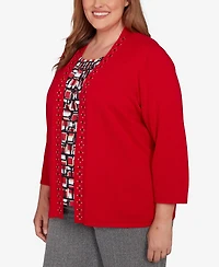 Alfred Dunner Plus Jet Setter Geometric Inner Two One Sweater
