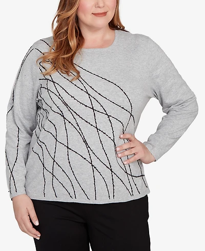 Alfred Dunner Plus Jet Setter Abstract Cording Sweater