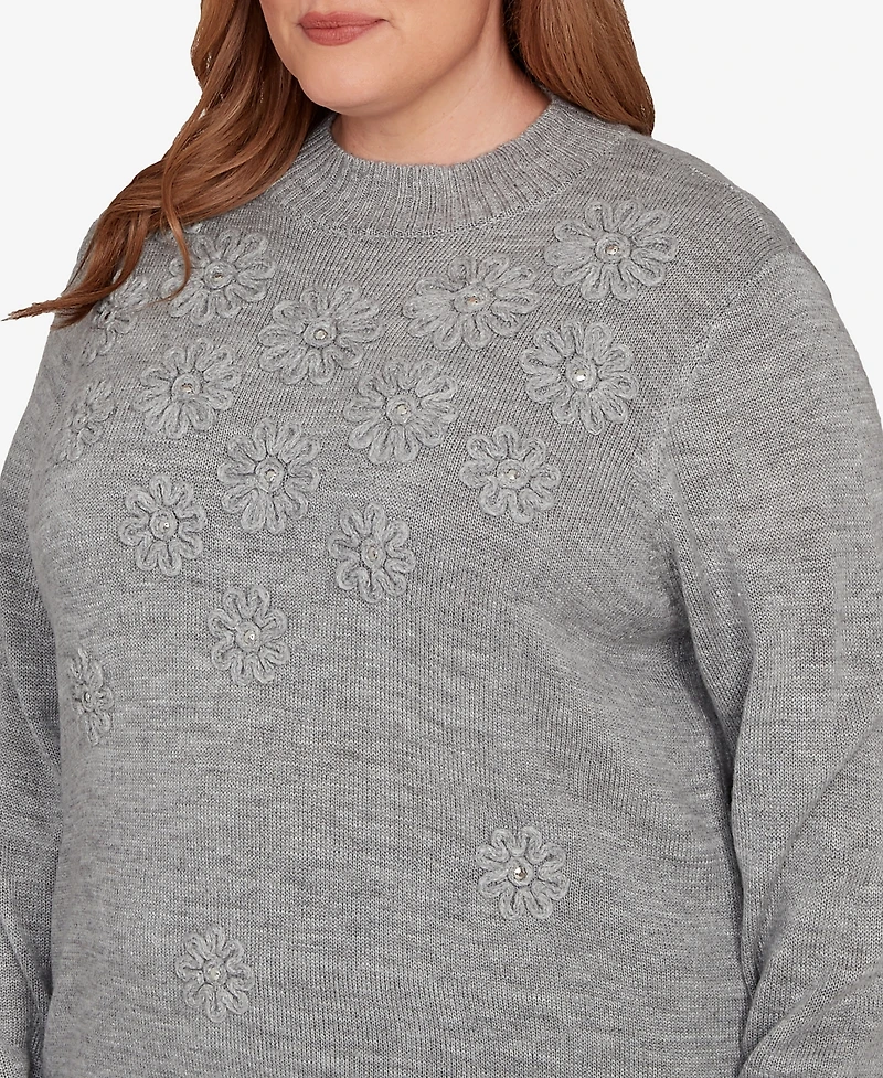 Alfred Dunner Plus Jet Setter Floral Soutache Embroidered Sweater