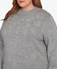 Alfred Dunner Plus Jet Setter Floral Soutache Embroidered Sweater