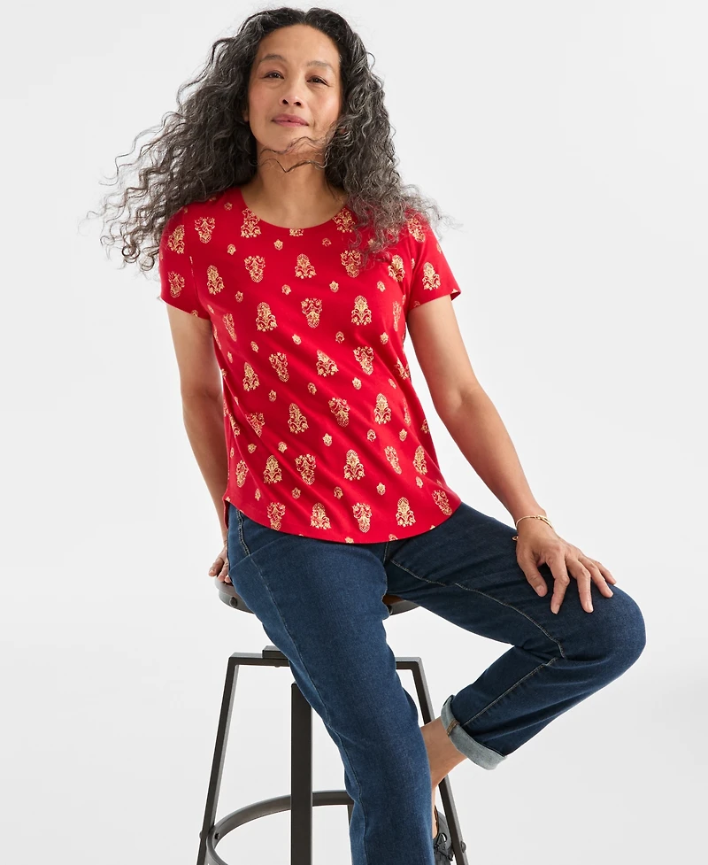 Style & Co Women's Printed Shine Short-Sleeve T-Shirt, Macy's Exclusive