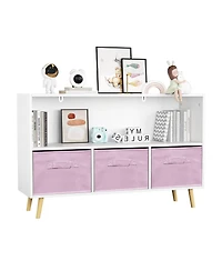 Jujabu 35 in. Wide White/ Kids Bookcase with Collapsible Fabric Drawers, Children's Book Display