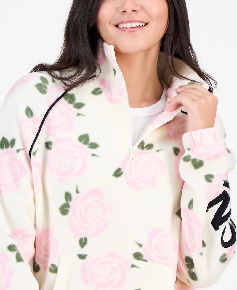 Rebellious One Juniors' London Rose-Print Polar Fleece Half-Zip Top