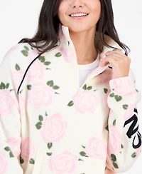 Rebellious One Juniors' London Rose-Print Polar Fleece Half-Zip Top