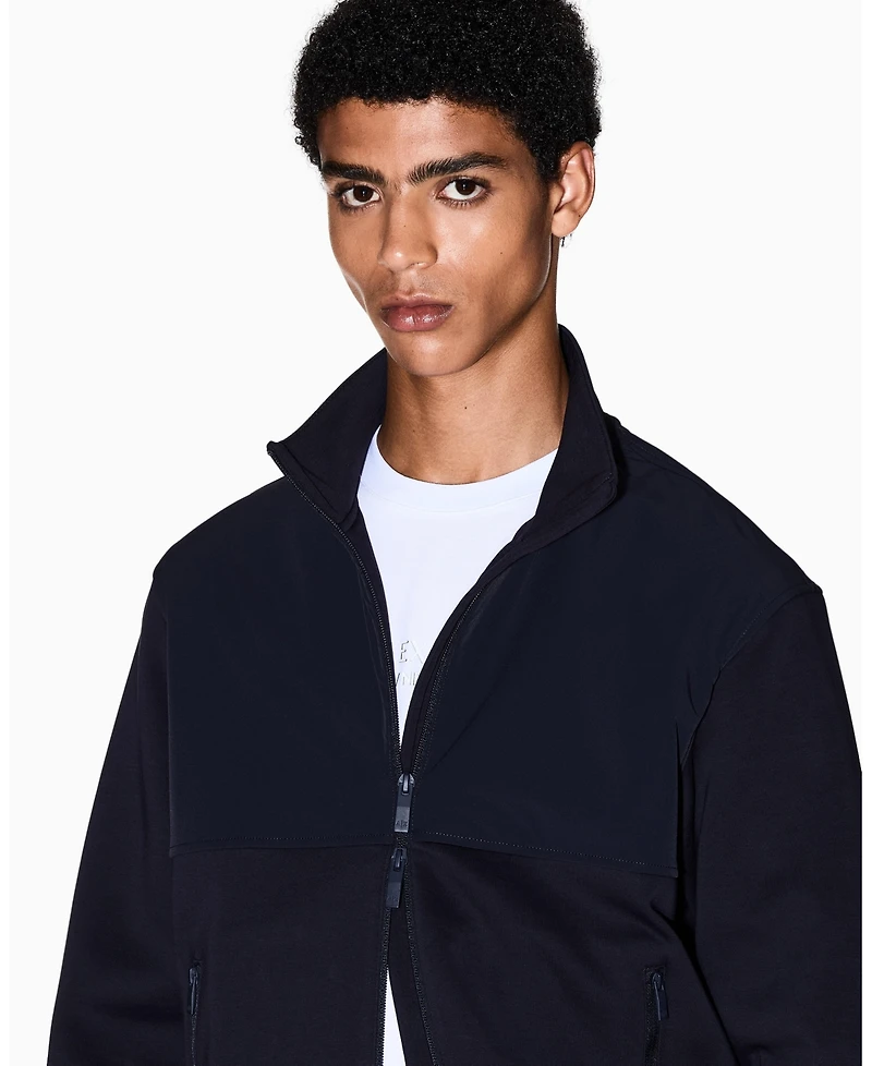A|X Armani Exchange Men's Mixed Media Commuting Full Zip Sweatshirt