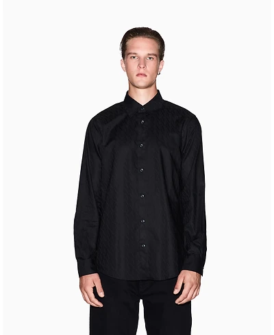 A|X Armani Exchange Men's Regular-Fit Cotton Jacquard Allover Logo Shirt