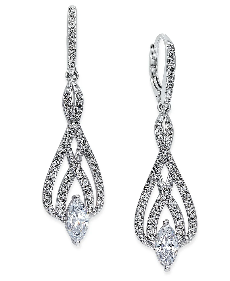 Eliot Danori Silver-Tone Marquise Crystal and Pave Drop Earrings, Created for Macy's