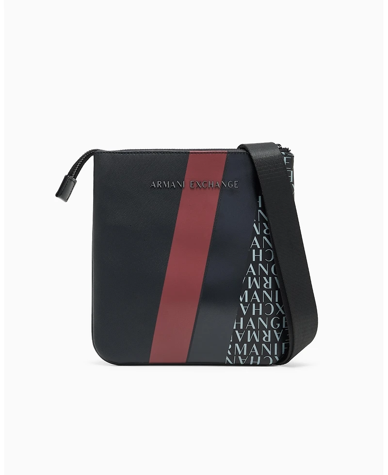 A|X Armani Exchange Men's Striped Flat Logo Graphic Details Crossbody Bag