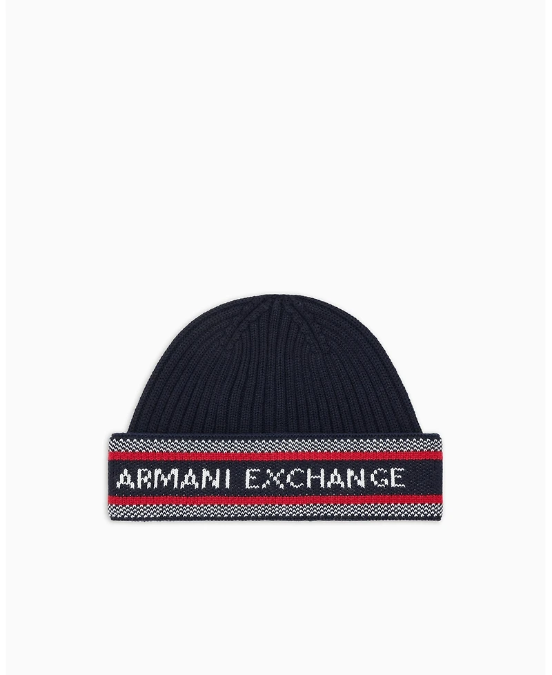 A|X Armani Exchange Men's Logo Tape Beanie Cap
