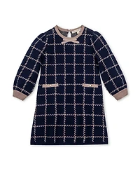 Hope & Henry Little and Big Girls' Organic Puff Sleeve Bow Detail Intarsia Sweater Dress