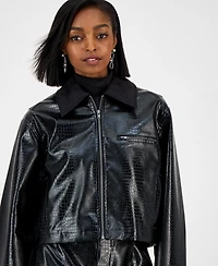 Bar Iii Women's Embossed Faux Leather Cropped Jacket, Macy's Exclusive