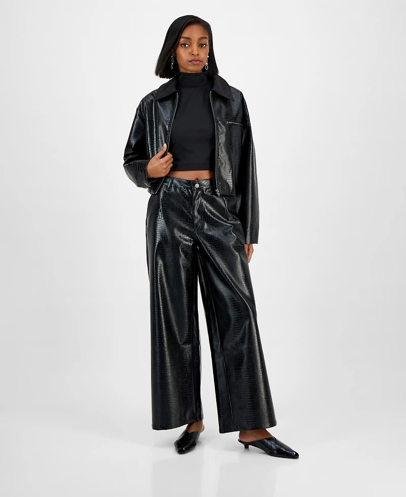 Bar Iii Women's Crocodile-Embossed Faux Leather Pants, Macy's Exclusive