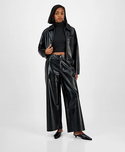 Bar Iii Women's Crocodile-Embossed Faux Leather Pants, Macy's Exclusive