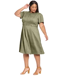 London Times Plus Faux Suede Side Tab Midi Dress