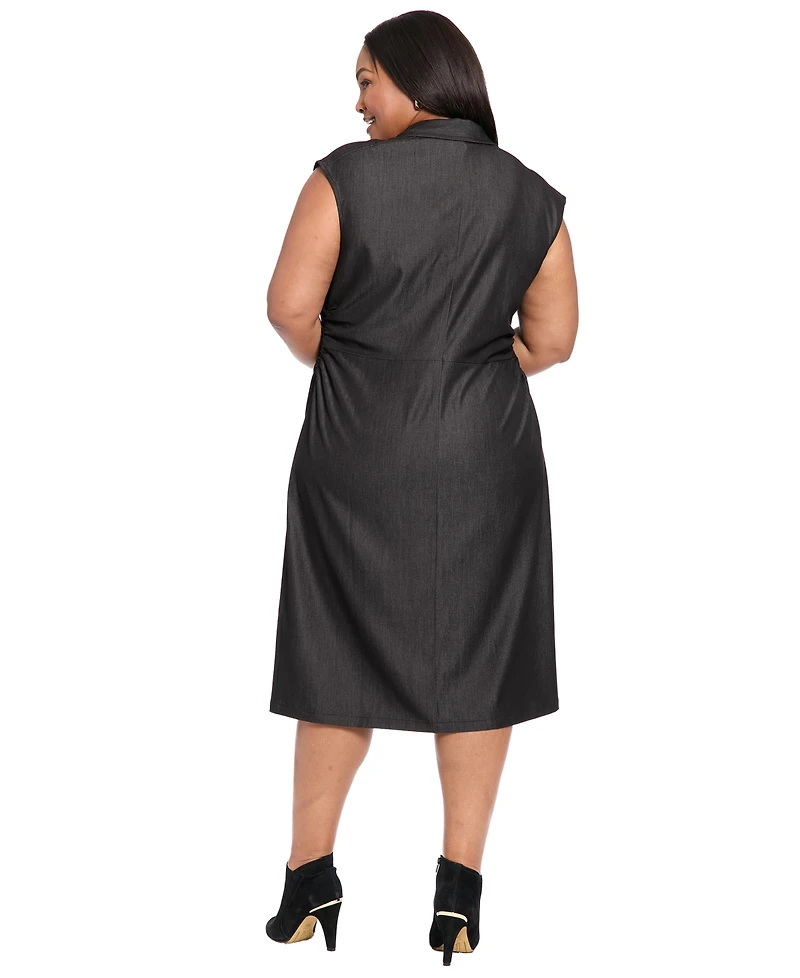 London Times Plus Denim Short Sleeve Midi Dress