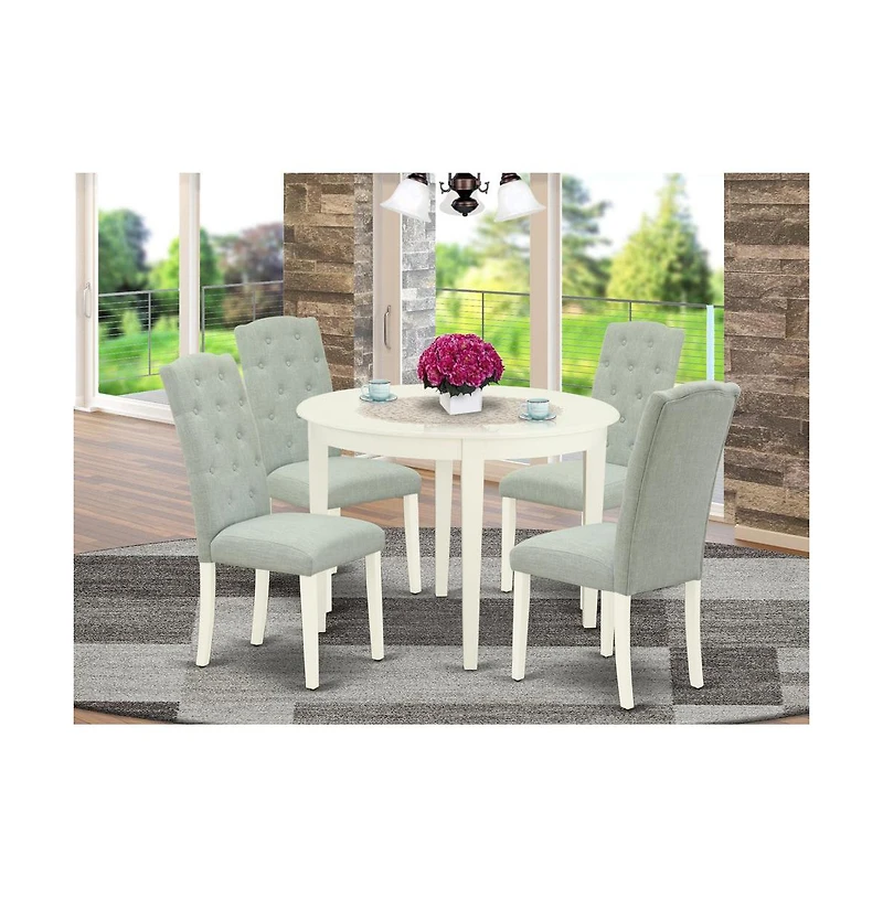 East West Furniture Dining Room Set Linen White, BOCE5-whi-15