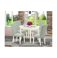 East West Furniture Dining Room Set Linen White, BOCE5-whi-15