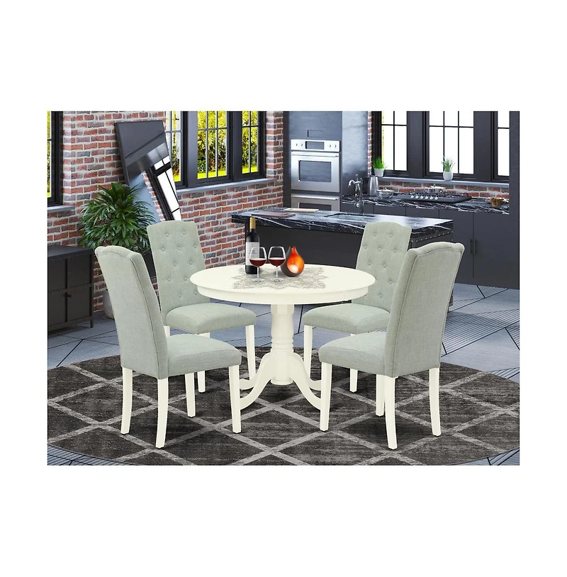 East West Furniture Dining Room Set Linen White, HLCE5-lwh-15