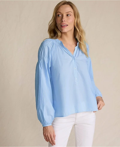 Lands' End Women's Cotton Voile Long Sleeve Raglan Smocked Top