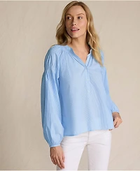 Lands' End Women's Cotton Voile Long Sleeve Raglan Smocked Top
