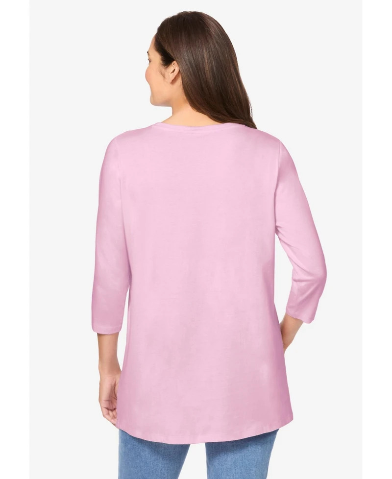 Woman Within Plus Perfect Three-Quarter Sleeve Crewneck Tee